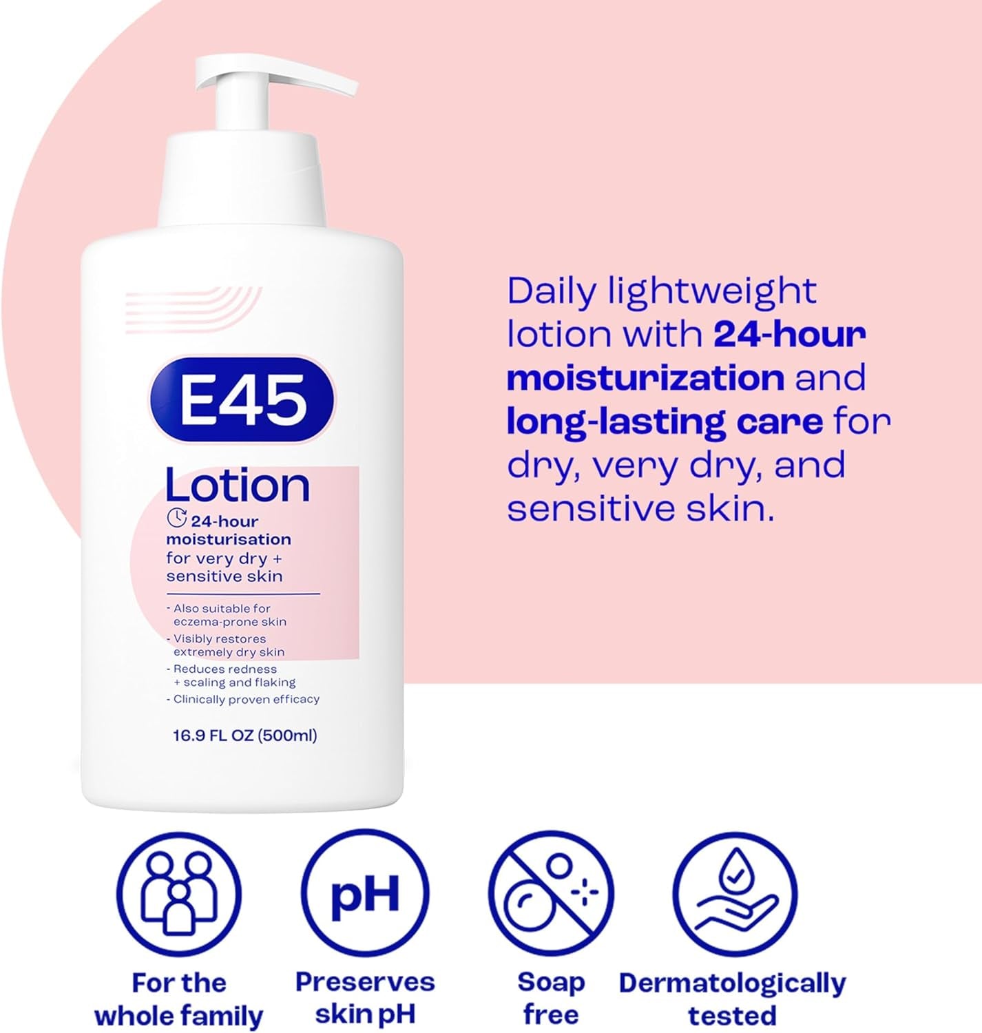 Moisturising Lotion 500 Ml for Dry & Sensitive Skin - Long-Lasting Hydration Protect from Dryness, Reduce Redness - Dermatological Body Moisturiser Lotion - Body Lotion - Daily Moisturiser