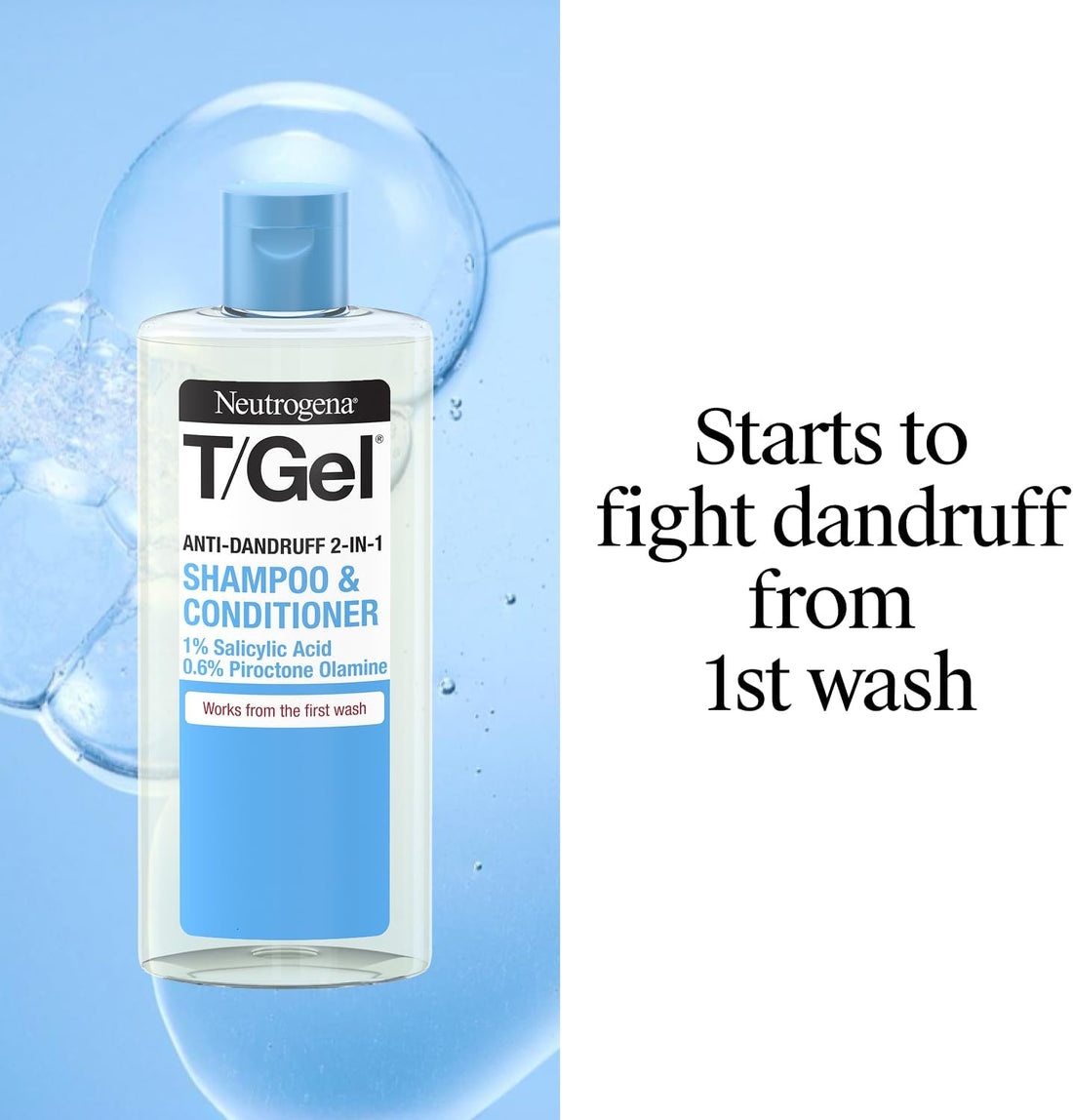 T/Gel 2 in 1 Anti-Dandruff Shampoo and Conditioner (1X 250Ml), Shampoo and Conditioner to Help Fight Dandruff from First Wash, Haircare for Soft, Shiny Healthy-Looking Hair and Scalp