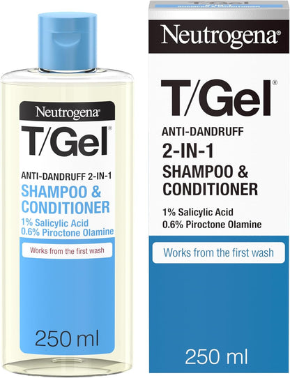 T/Gel 2 in 1 Anti-Dandruff Shampoo and Conditioner (1X 250Ml), Shampoo and Conditioner to Help Fight Dandruff from First Wash, Haircare for Soft, Shiny Healthy-Looking Hair and Scalp