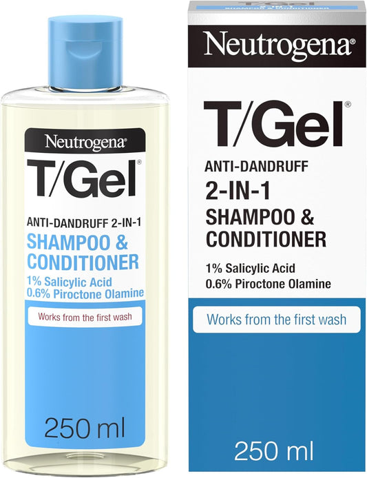 T/Gel 2 in 1 Anti-Dandruff Shampoo and Conditioner (1X 250Ml), Shampoo and Conditioner to Help Fight Dandruff from First Wash, Haircare for Soft, Shiny Healthy-Looking Hair and Scalp